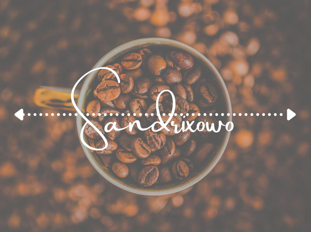 cup full of coffee beans with white word "Sandrixowo"